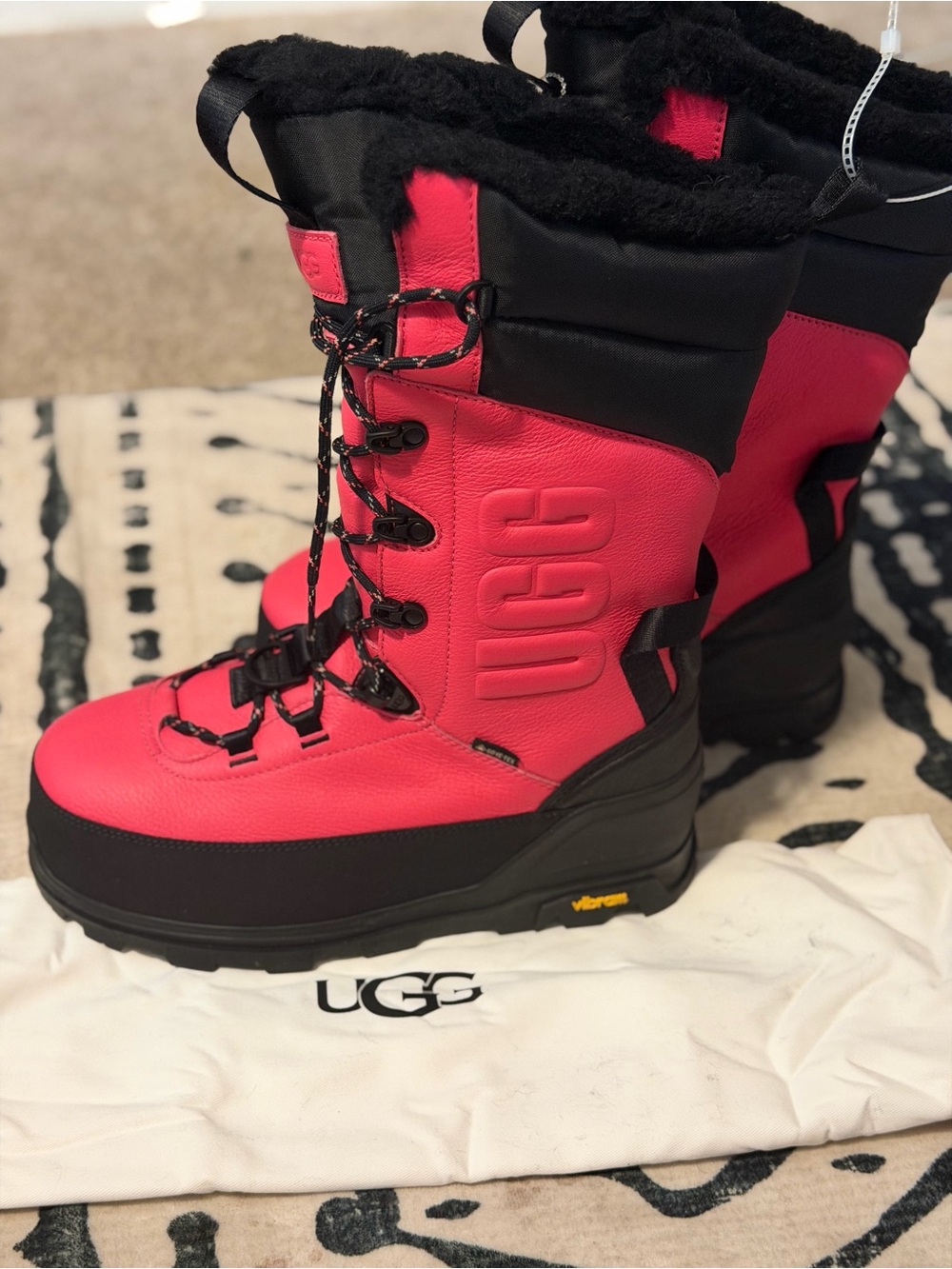 UGG Women's Insulated Lace-Up Winter Boots in Bright Pink and Black